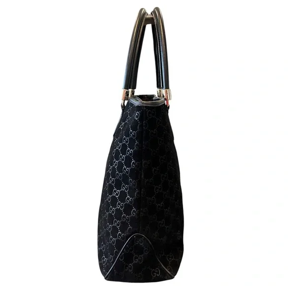 Gucci Black GG Canvas Tote with Burgundy Center Stripe - Picture 9 of 15